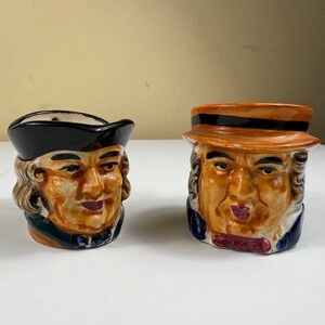 Vintage Made in Japan Ceramic Toby Jug Character Mug Set of 2 One Chipped
